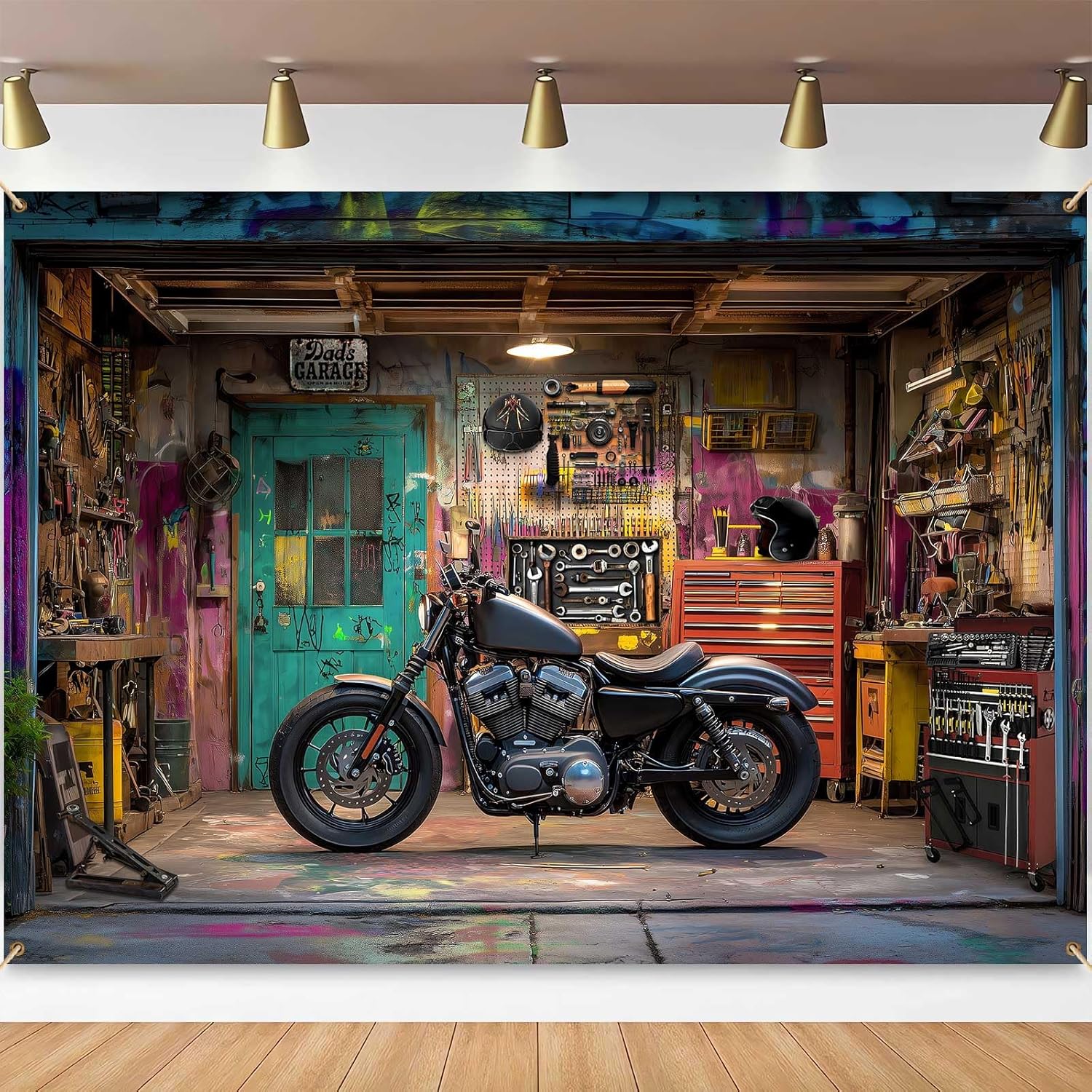 Workshop Tools Background - Motorrad Garage Fotografie Hintergrund Graffiti Motorrad