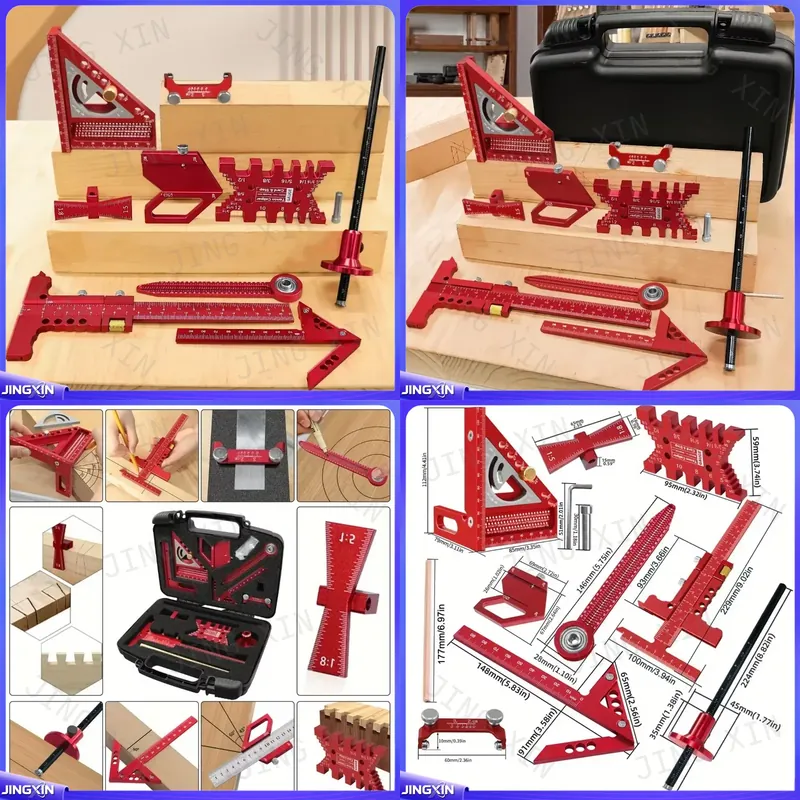 Workshop Joinery Tools - Maßgefertigtes Werkstatt-Zimmermannswinkel-Set Multifunktionale Markierungs-Holzbearbeitungswerkzeuge Professionelle Tischlerei