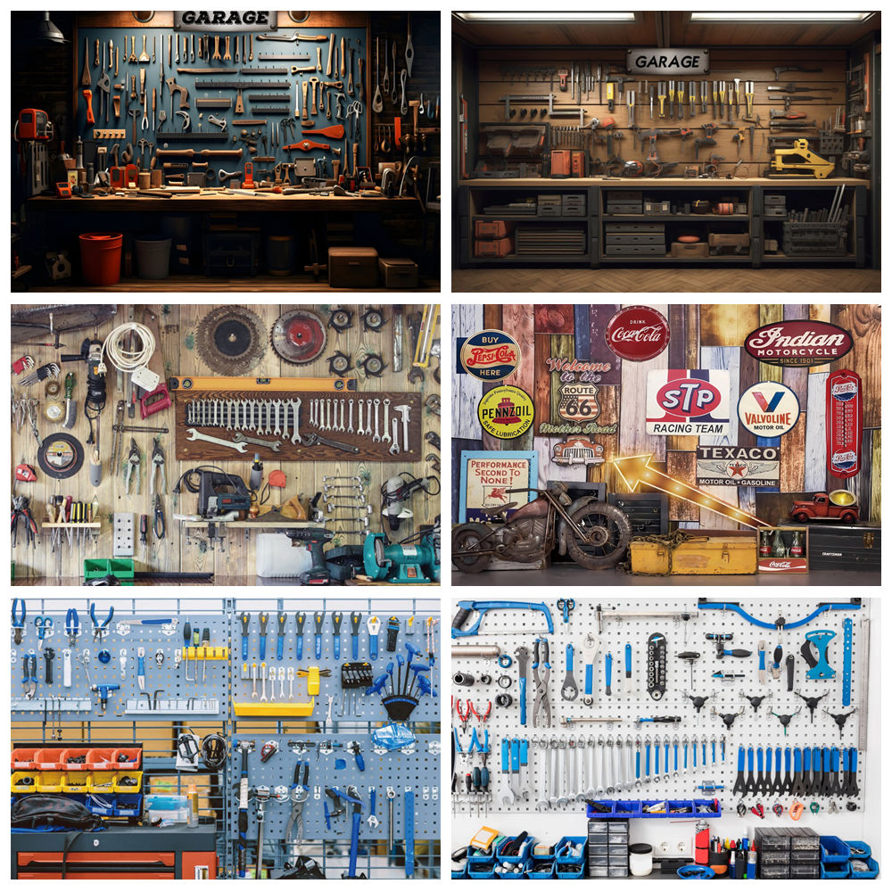 Workshop Tools Background - Vintage Garage Hintergrund Auto Reparaturen Werkzeuge