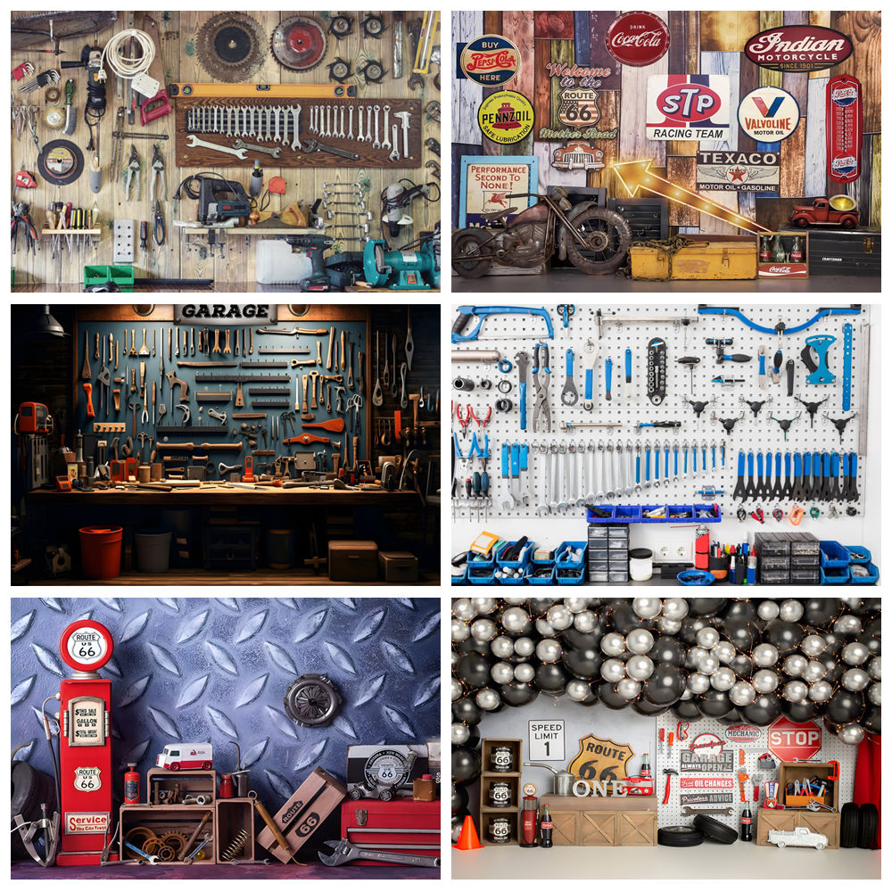 Workshop Tools Background - Vintage Garage Kulissen Auto Reparatur Werkzeug