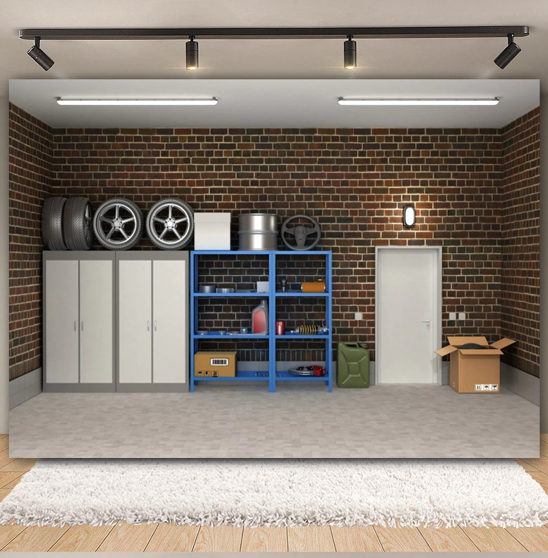 Vintage Garage Kulissen Auto R – Workshop Tools Background Bewertung und Preis
