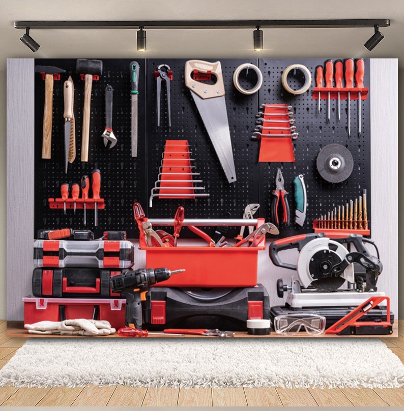 Vintage Garage Kulissen Auto R – Workshop Tools Background Bewertung und Preis